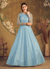 Sky Blue Colour FLORY VOL 16 Exclusive Occasion Wear Net Metalic Foil Work Ladies Latest Designer Gown Collection 4613